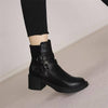 Black Belt Buckle Round Toe Mid Heel Short Boots For Women - YLORESHOP