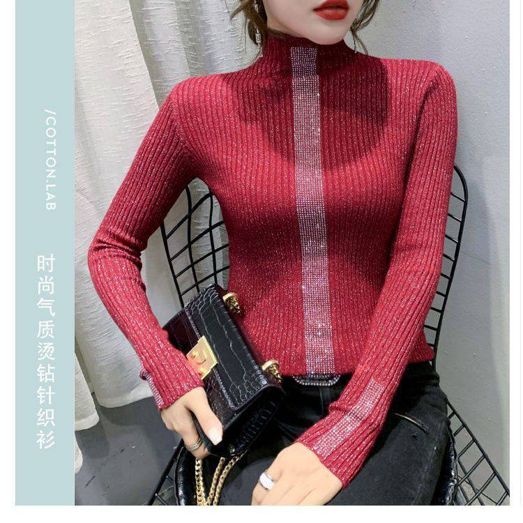 Slim Fitting Diamond Studded Versatile Top With Trendy Long Sleeves - YLORESHOP