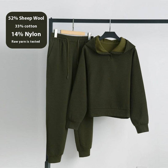 Autumn And Winter New Wool Cotton Blended Knitted Hooded Sweater Sports Suit - YLORESHOP