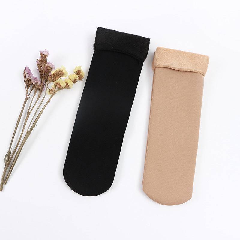 Autumn and winter socks men and women wild tube socks imitation nylon floor socks plus velvet thick snow socks - YLORESHOP