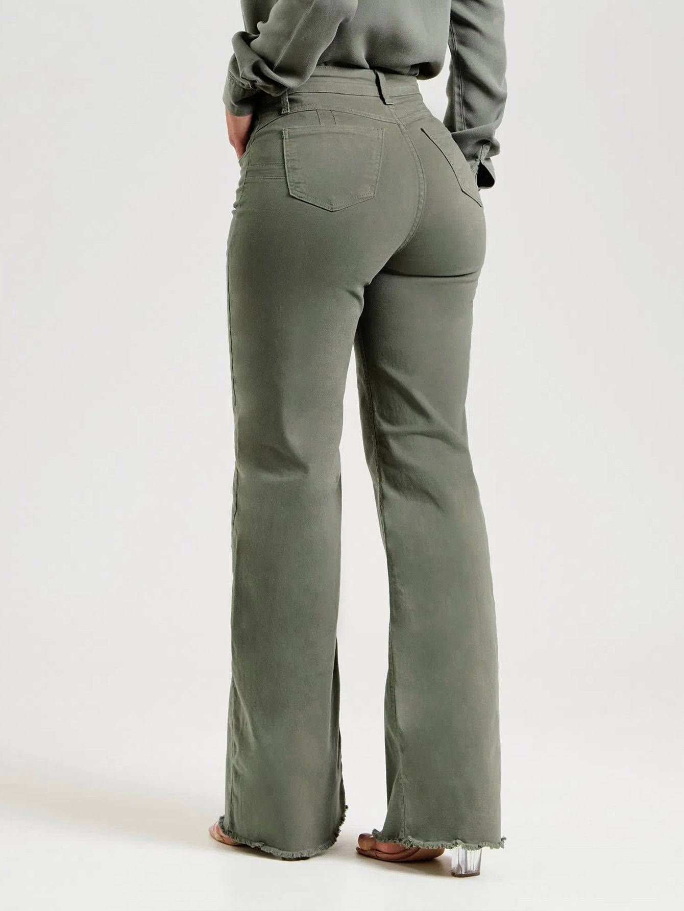 Slim Fit Stretch Fashion Solid Color Frayed Flared Pants - YLORESHOP