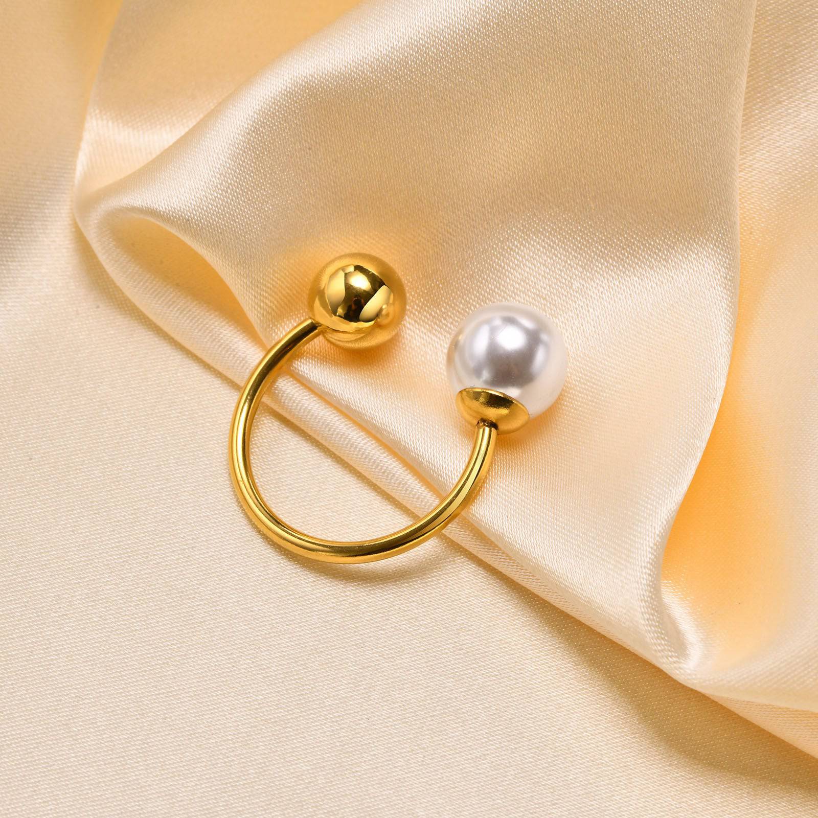 Simple Pearl Ring Stainless Steel Adjustable Opening Ball - YLORESHOP