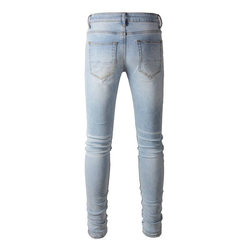 Pantaloni casual in denim strappato da uomo leggermente elastici