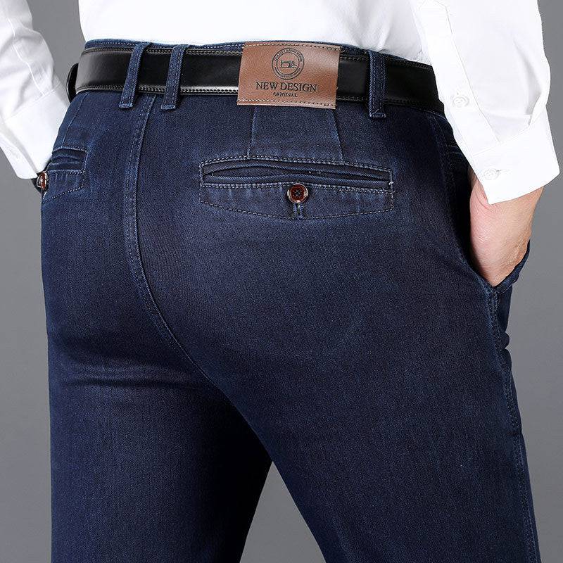 Pantaloni da uomo casual elasticizzati Jeans dritti a vita alta