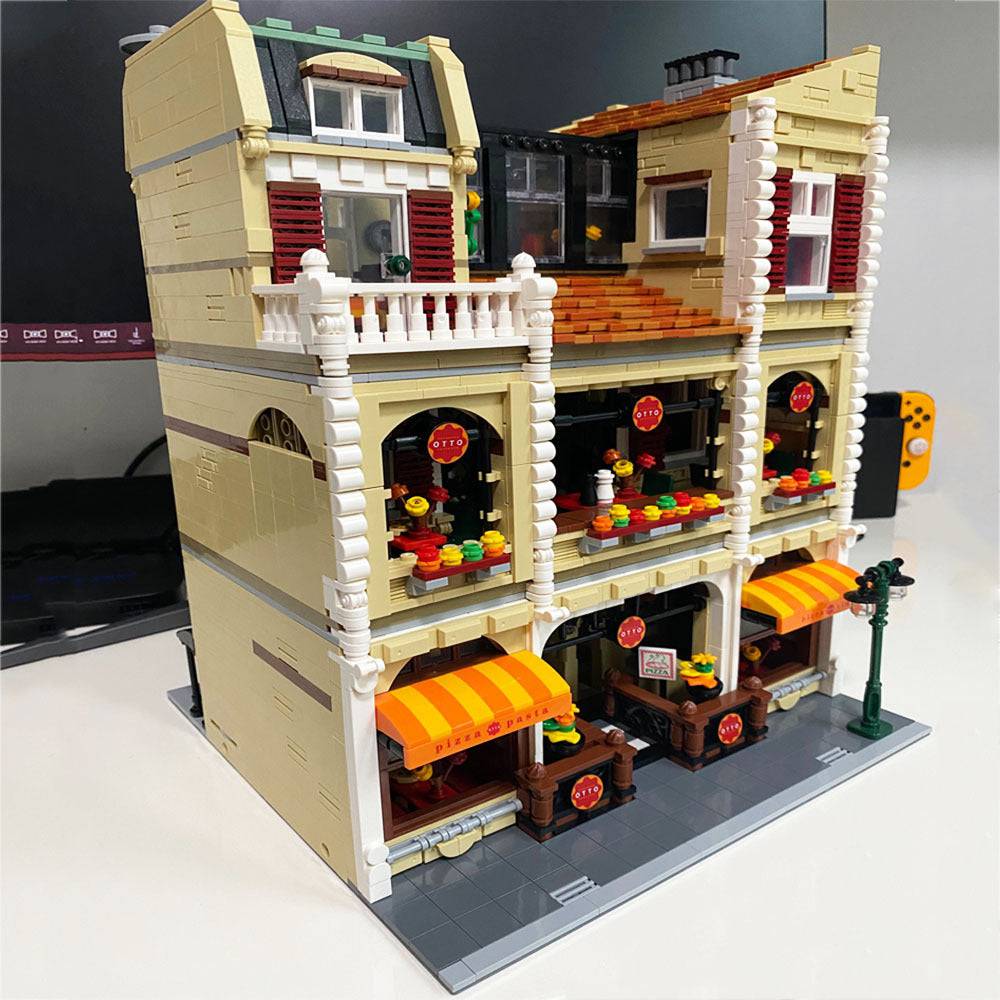 Pizza Shop Street View Series Town Scene High Difficulty Large Assembled Building Blocks Toy Model