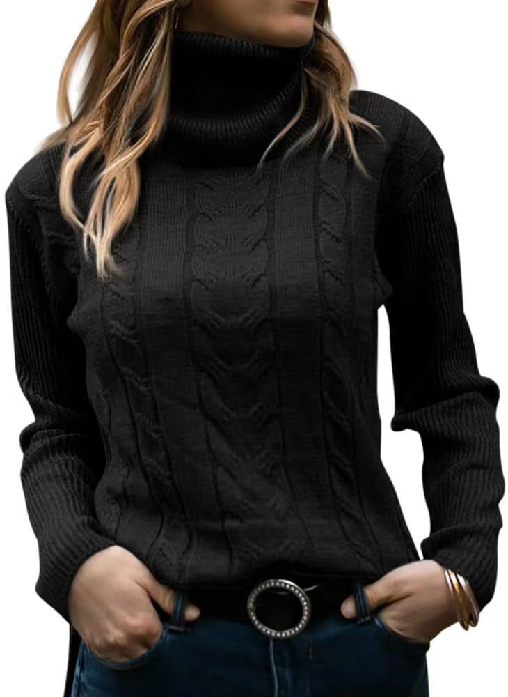 Solid Color Turtleneck Sweater Retro Long Sleeve Sweater - YLORESHOP