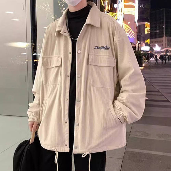 Corduroy Coat Men's Spring And Autumn Loose Plus Size Men's Clothing Plus-sized Plus-sized Fat Jacket Autumn Clothing - YLORESHOP