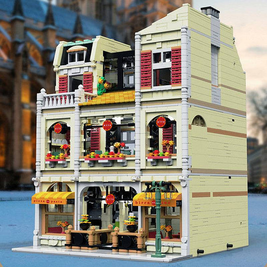 Pizza Shop Street View Series Town Scene High Difficulty Large Assembled Building Blocks Toy Model