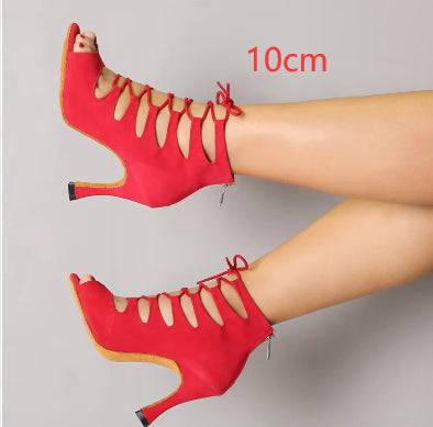 Black And Red Medium High Heels Soft Sole Modern Dance - YLORESHOP