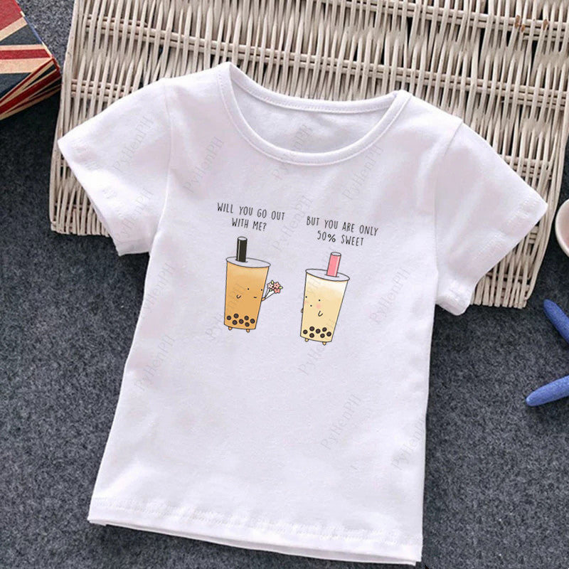Cute Milk Tea Print Children's T-shirt - YLORESHOP