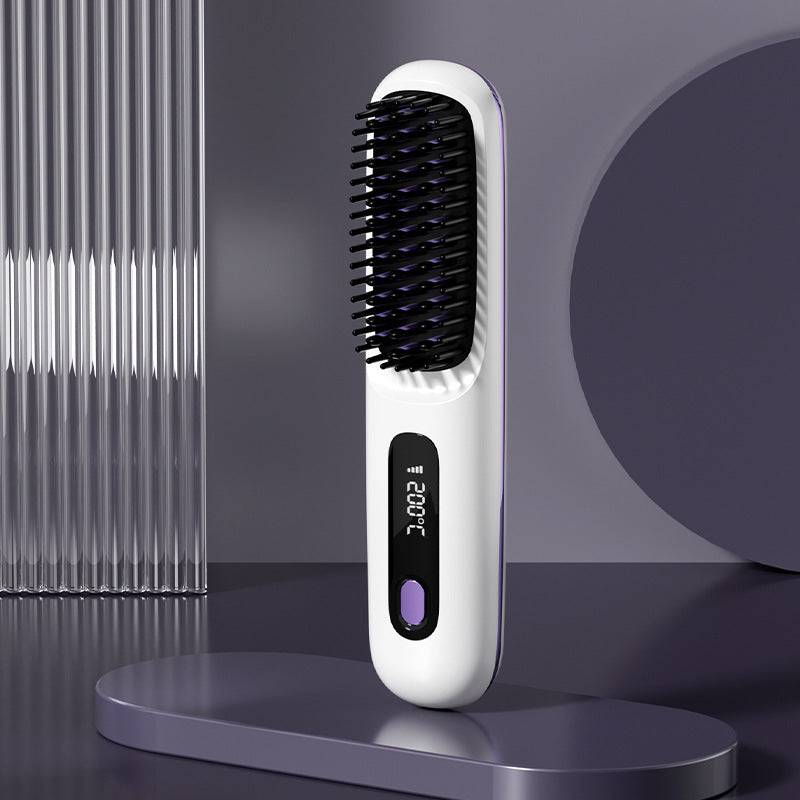 2 In 1 Straight Hair Comb Wireless Hair Straightener Brush Hair Fast Heating Portable Hot Curler USB Charging - YLORESHOP