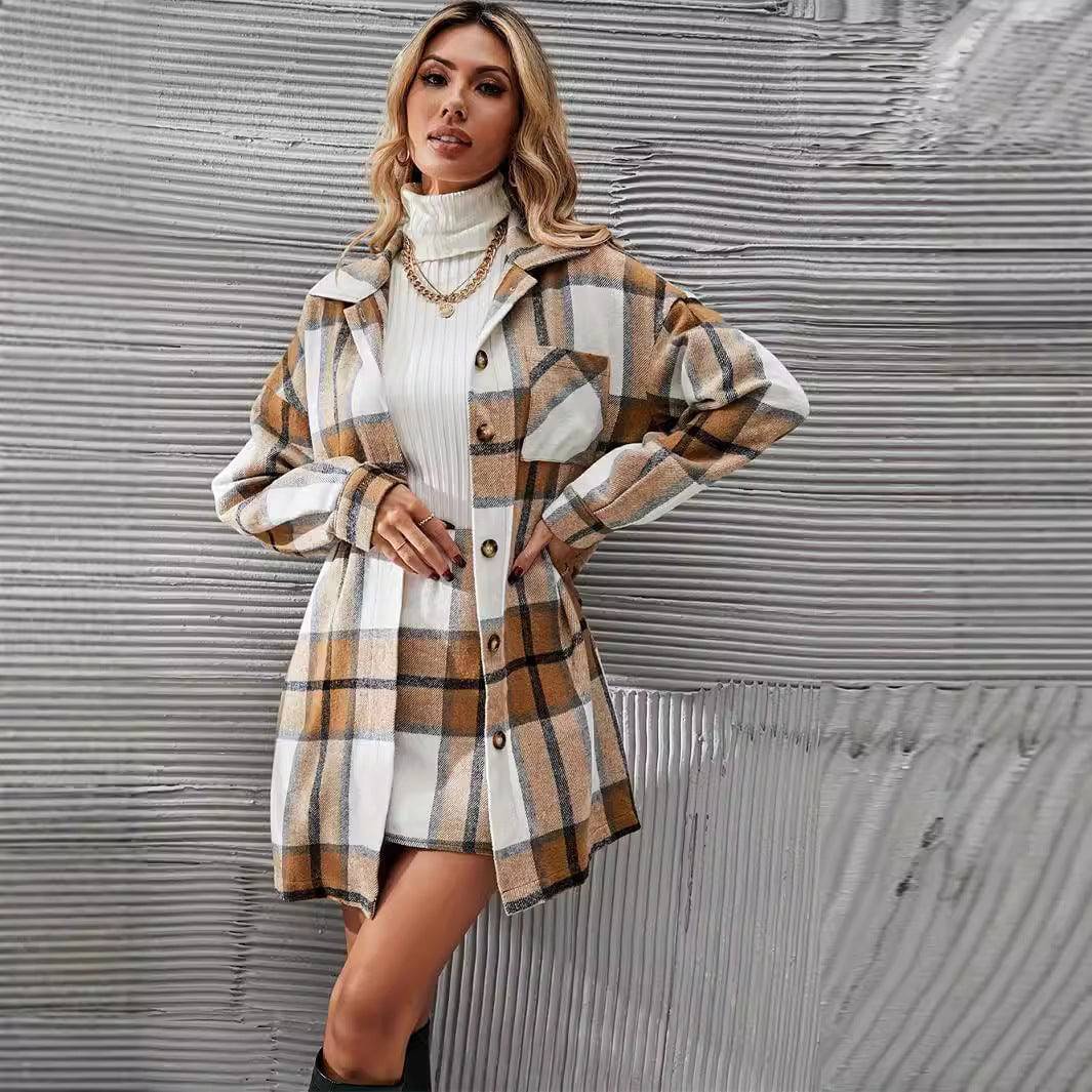 Women's Casual Woolen Women's Plaid Coat Skirt Suit - YLORESHOP