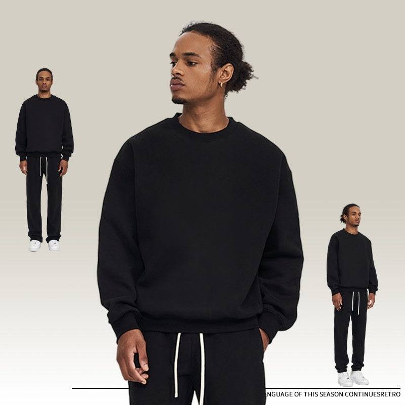 Men's Fleece-lined Thickened Drop-shoulder Pullover Loose American Top