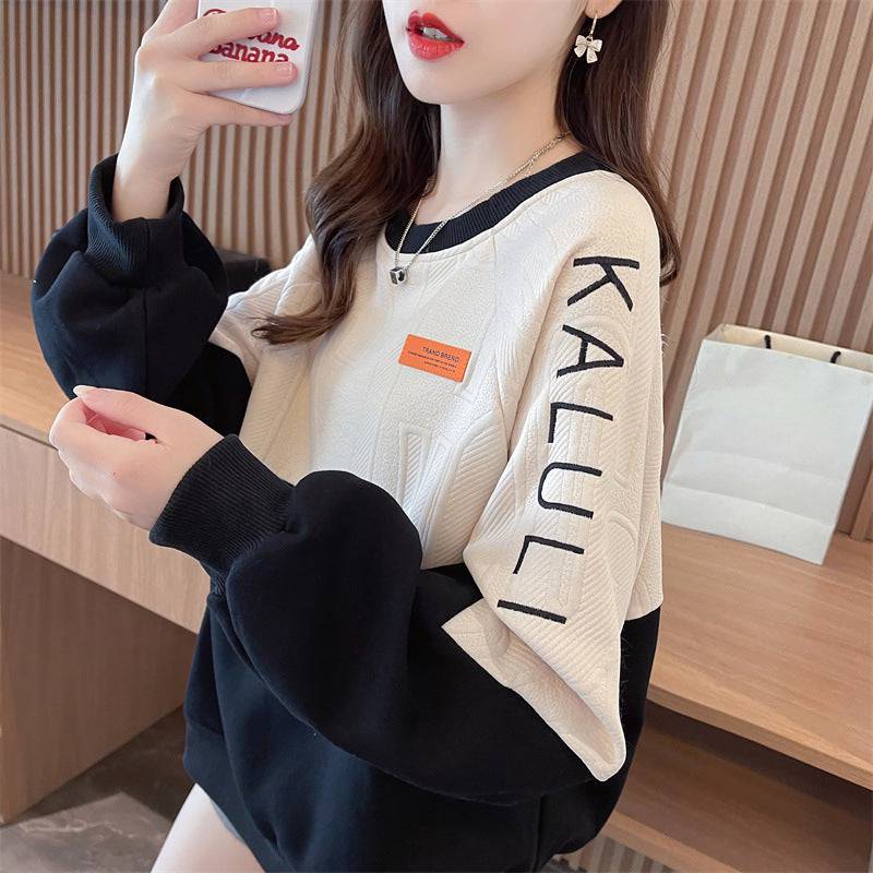 American Retro Contrast Color Sweatshirt Women