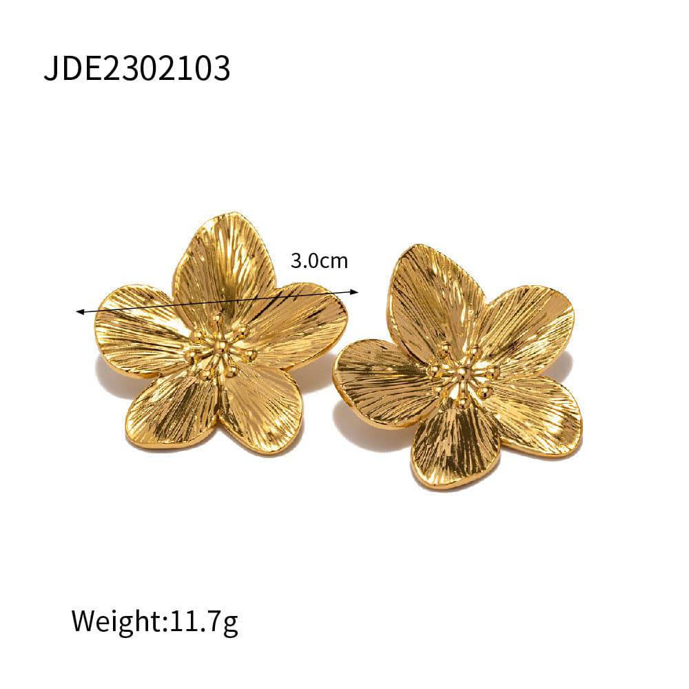 Design Fashion High-end Matte Retro Gold Stainless Steel Flower Stud Earrings - YLORESHOP