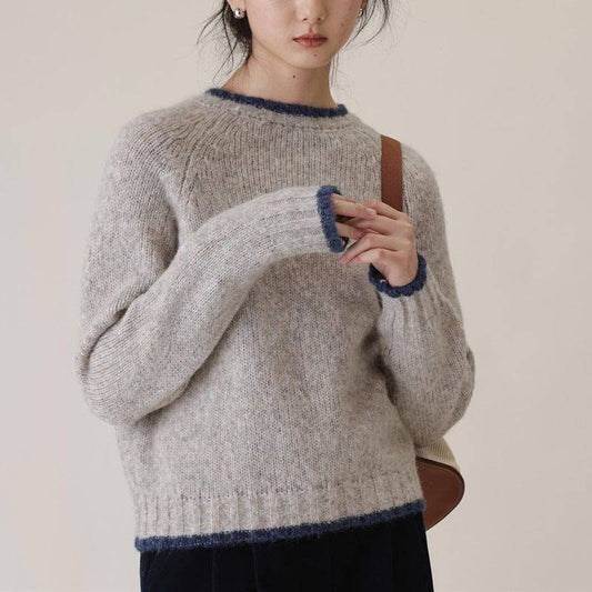 Contrast Color Knitted Collar Round Neck Sweater - YLORESHOP