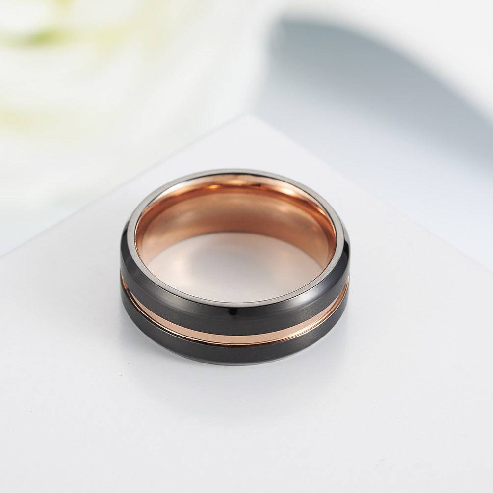 Black Rose Gold Two-color Titanium Steel Ring Surface Brushed Matte Ring - YLORESHOP