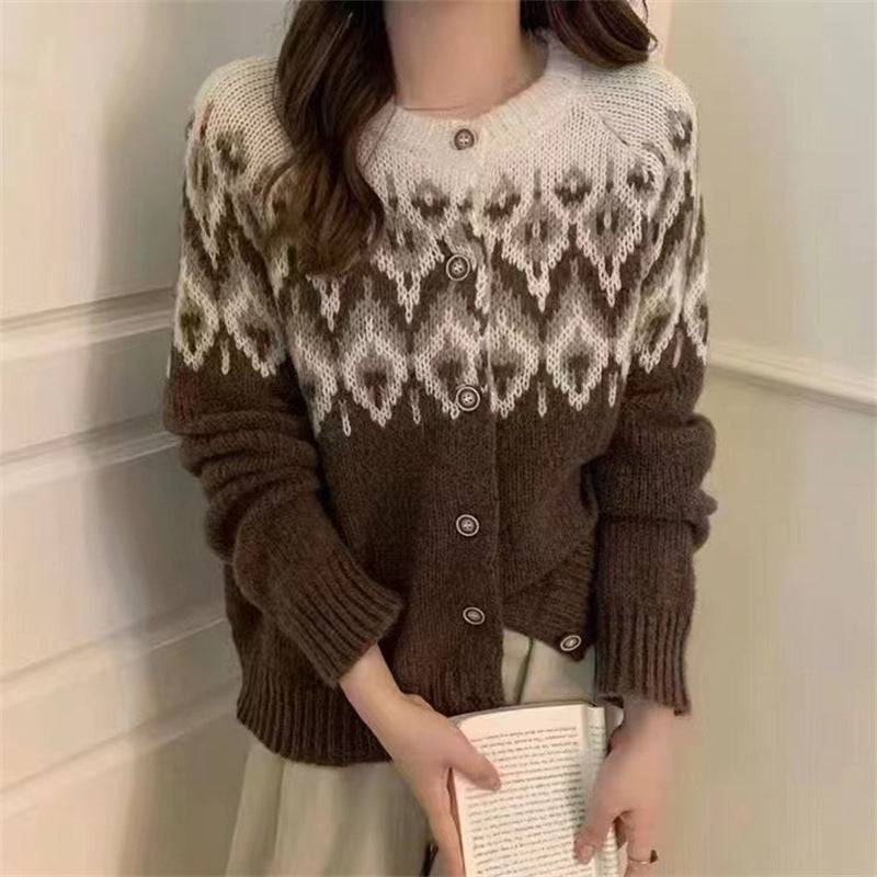 Jacquard Knitted Cardigan Women's Sweater - YLORESHOP