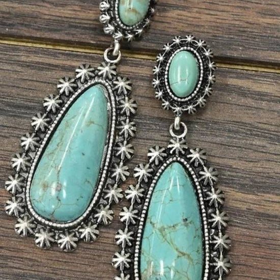 Antique Silver Turquoise Earrings Creative Drop-shaped - YLORESHOP
