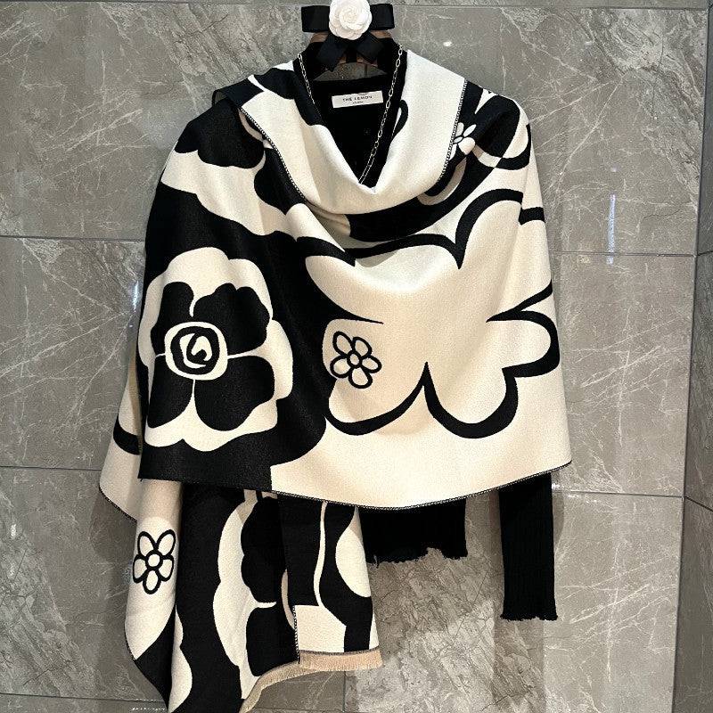 Air-conditioned Room Spring And Summer High-grade Versatile Black And White Scarf Warm Dress - YLORESHOP