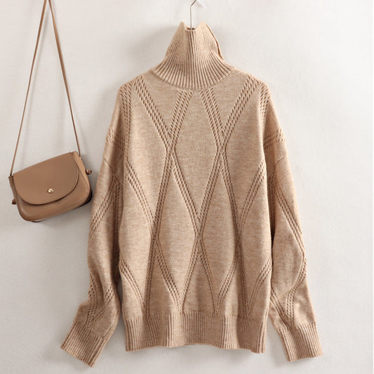 Winter Turtleneck Sweater Solid Color Knitted Pullover Loose Casual - YLORESHOP