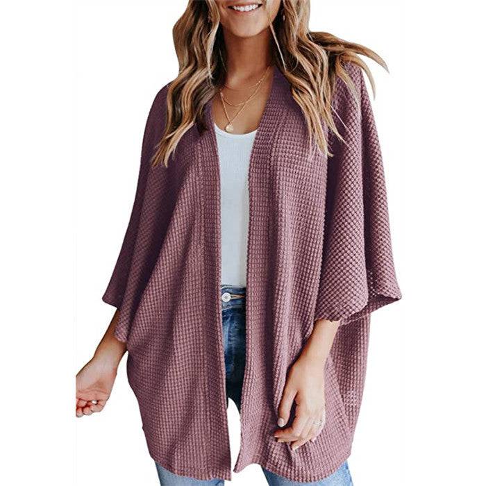 Bat Sleeve Waffle Gerson Women's Cardigan - YLORESHOP