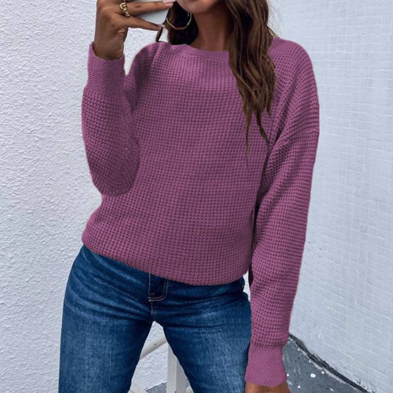 Solid Color Pullover Sweater Knitted Top For Women