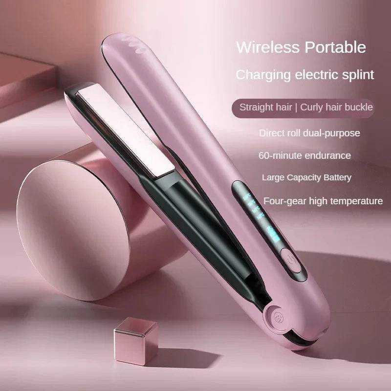 Wireless Hair Straightener Flat Iron Mini 2 IN 1 Roller USB 5000mAh Max 200 Degree Portable Cordless Curler 4 Levels Dry And Wet Uses - YLORESHOP