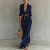 Fashionable and elegant long sleeve button down lapel belted irregular maxi dress. - YLORESHOP
