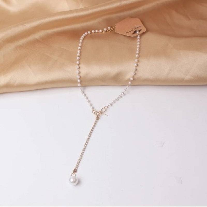 European And American Graceful Bow Long Pearl Tassel Pendant Necklace - YLORESHOP