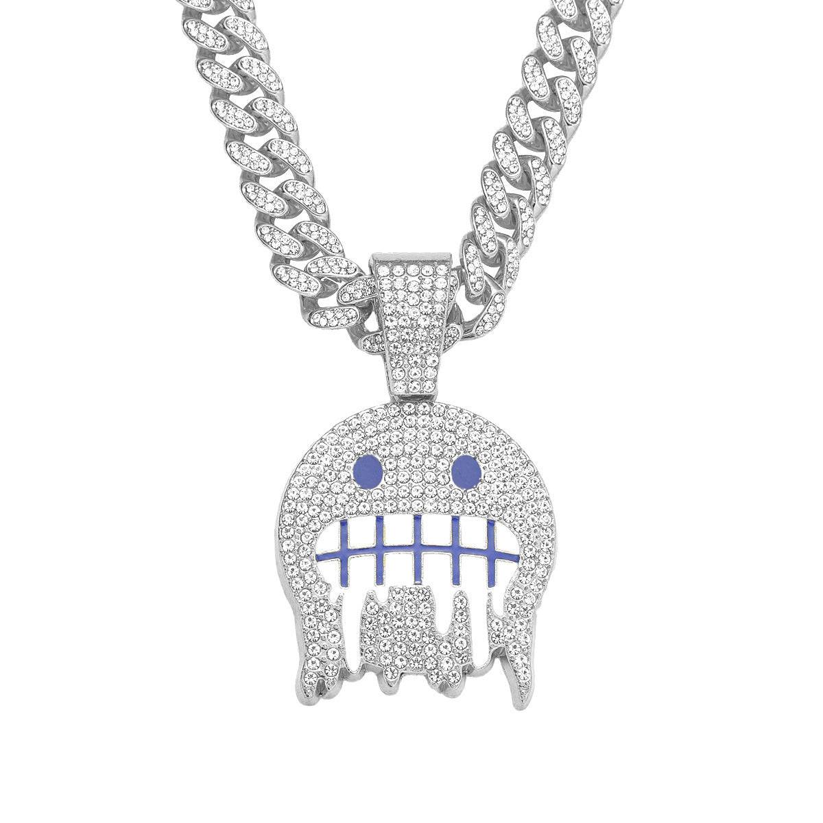 Ice Face Pendant Cuban Link Chain Full Diamond Hip Hop Ear Accessories Hipster - YLORESHOP