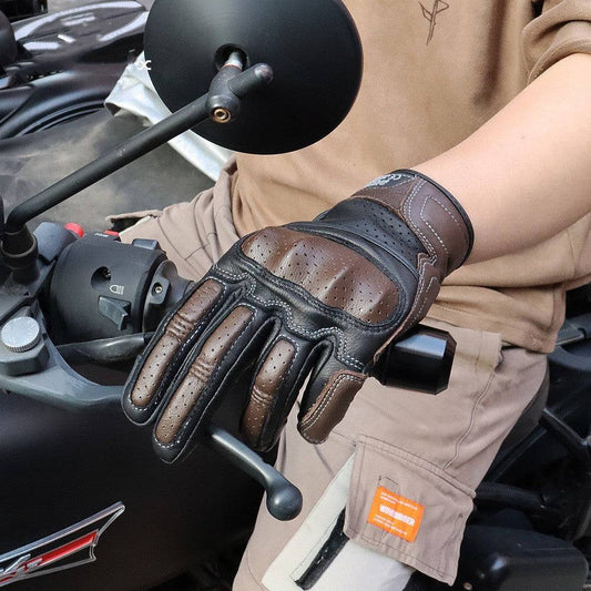 Guanti da moto in pelle da equitazione estivi traspiranti con touch screen