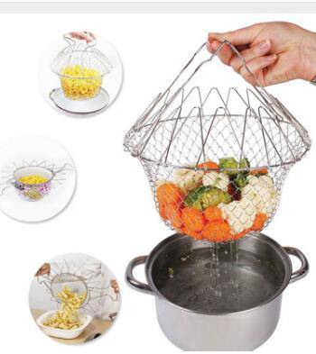 Deep Fry Basket Stainless Steel Multi-function Foldable Chef Cooking Basket Flexible Kitchen Tool for Fried Food Washing Fruits Vegetables - YLORESHOP