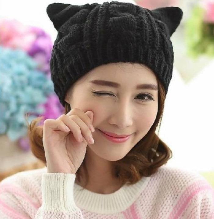 Hand Made 3D Cute Knitted Cat Ear Beanie For Winter - YLORESHOP