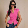 Simple Slim Vest V-neck Sleeveless Button Sweater - YLORESHOP