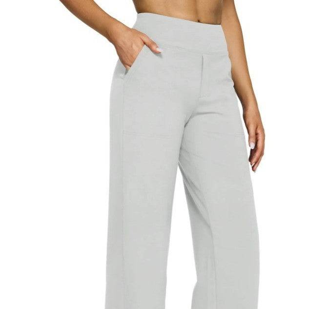 Pocket Knitted Straight High Waist Trousers - YLORESHOP