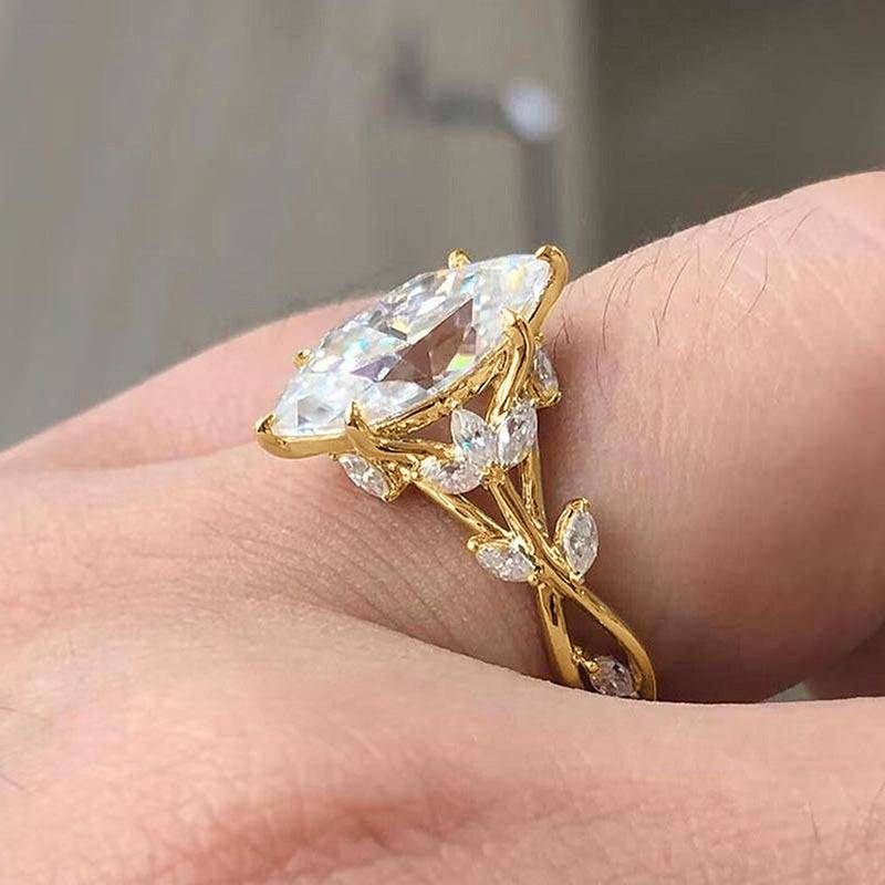 Zircon Ring Female Court Leaf Vine Design - YLORESHOP