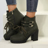 Autumn Round Head Chunky Heel High Heel Leisure Platform Lace Up Booties - YLORESHOP