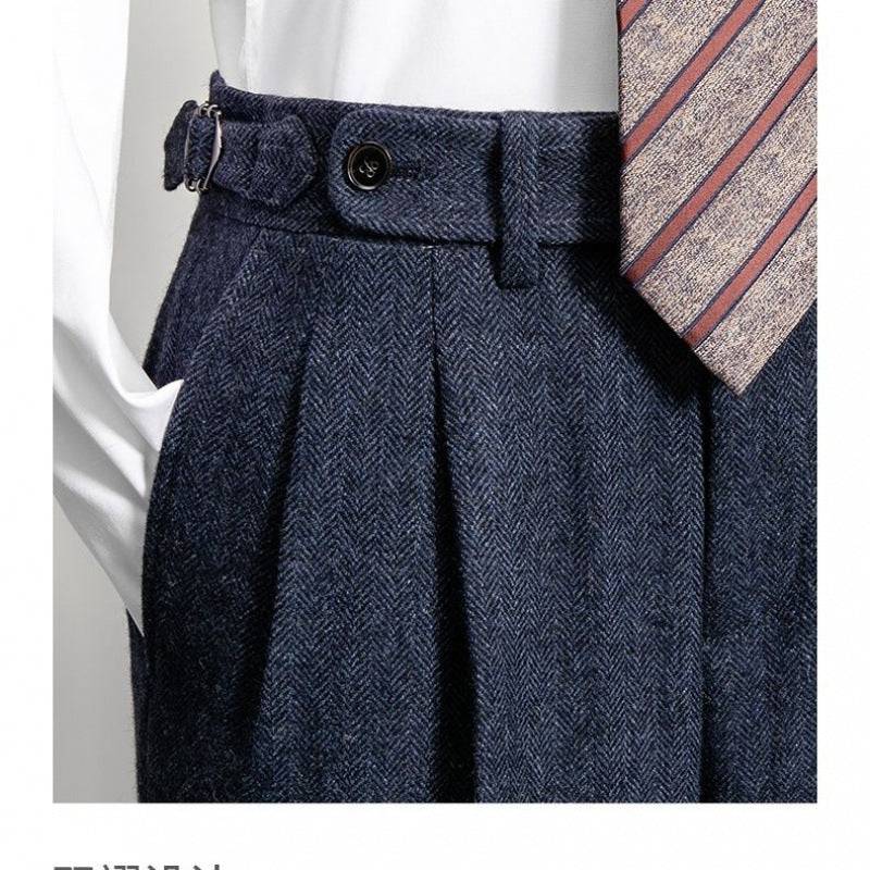 Slim-fit Tweed Wool Herringbone Pants - YLORESHOP