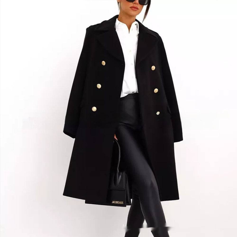 Simple Double Breasted Woolen Coat For Women - YLORESHOP