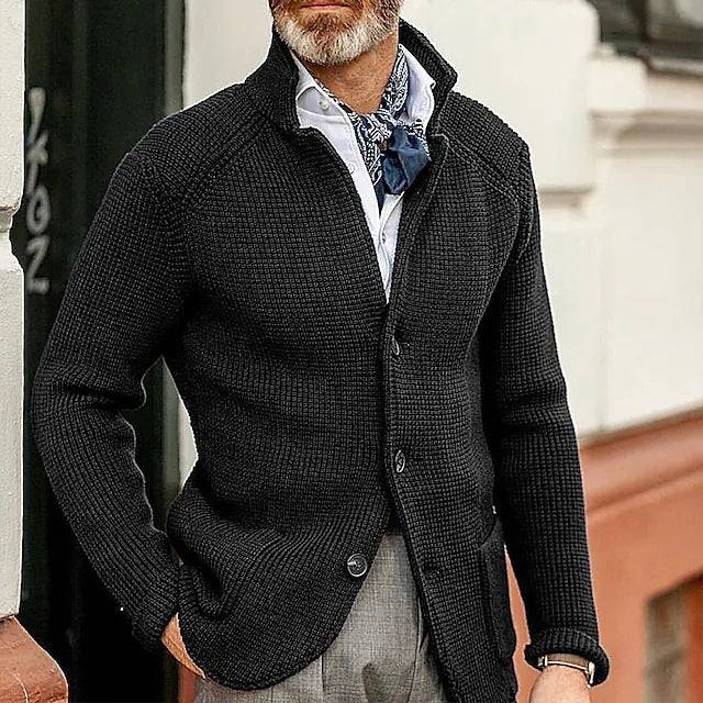 Maglione con colletto alla coreana lavorato a maglia a maniche lunghe casual da uomo alla moda