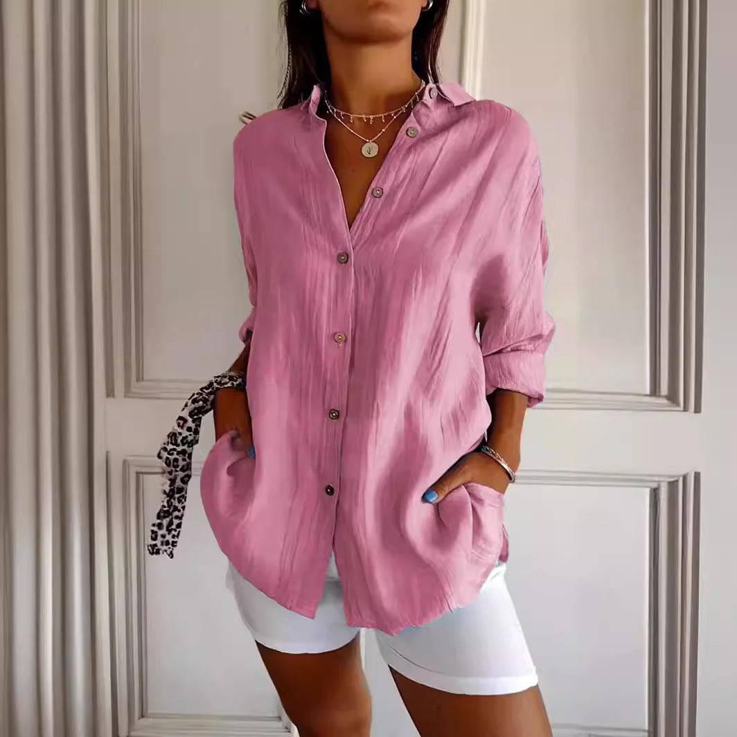 Lapel Long Sleeve Shirt Women's Single-breasted Pleated Shirt - YLORESHOP