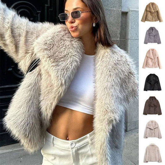 Winter Plush Coat Fashion Thicken Lapel Outwear Casual Long Sleeve Tops Womens Clothing - YLORESHOP