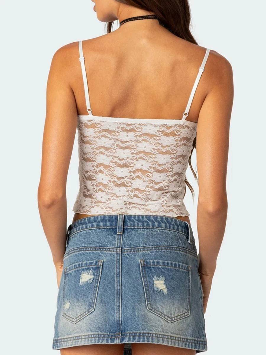 Women's Short Lace Spaghetti-strap Camisole Top - YLORESHOP