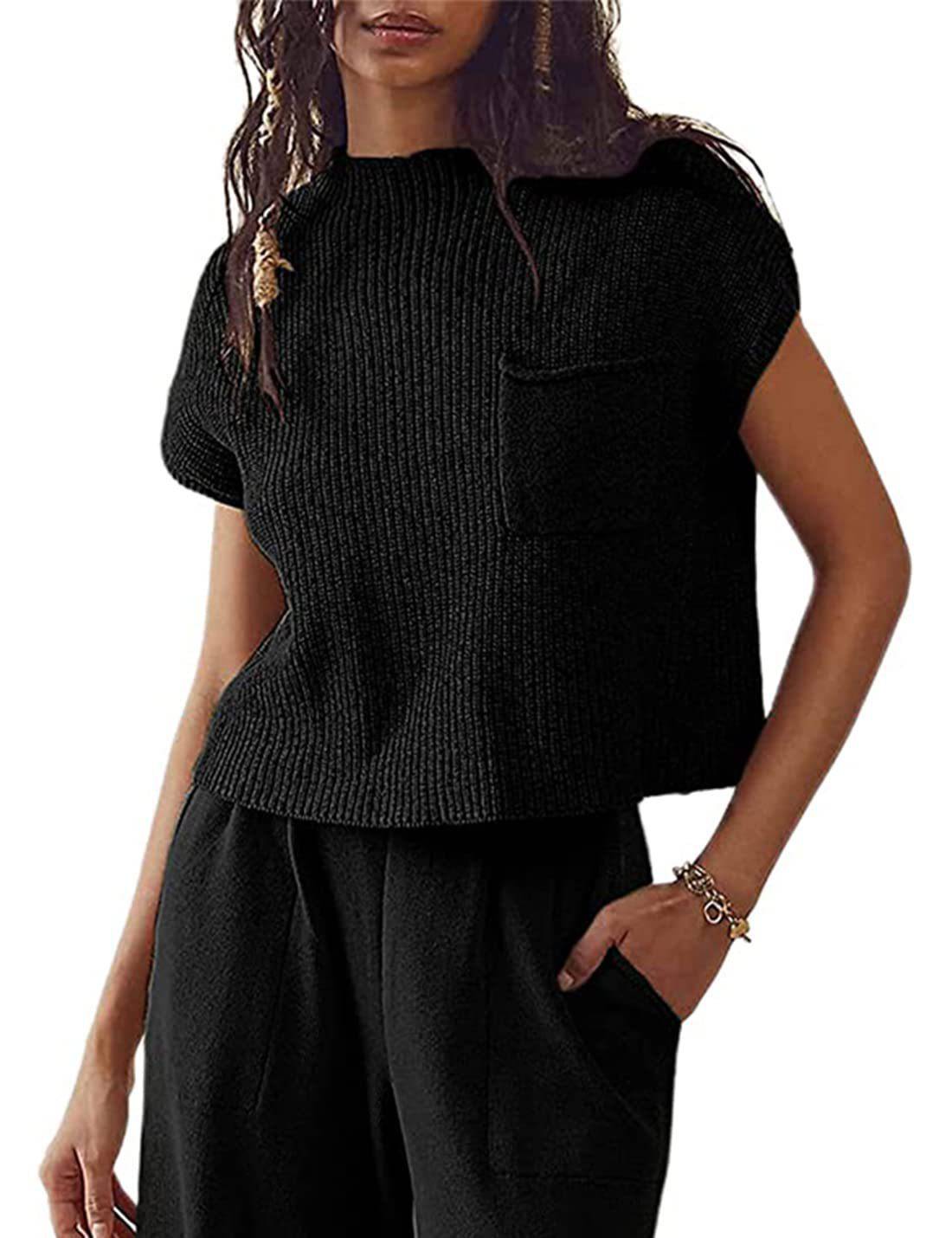 Women's Knitted Sleeveless Pocket Casual Rib Pullover Vest - YLORESHOP