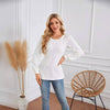 Round Neck Small Hole Bubble Sleeve Long Sleeve Top - YLORESHOP