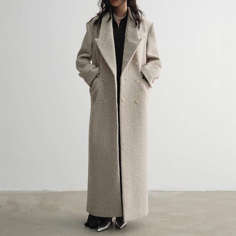 American Street Elegant High-grade Woolen Coat Double-breasted Waist-tight Design Lengthened Coat