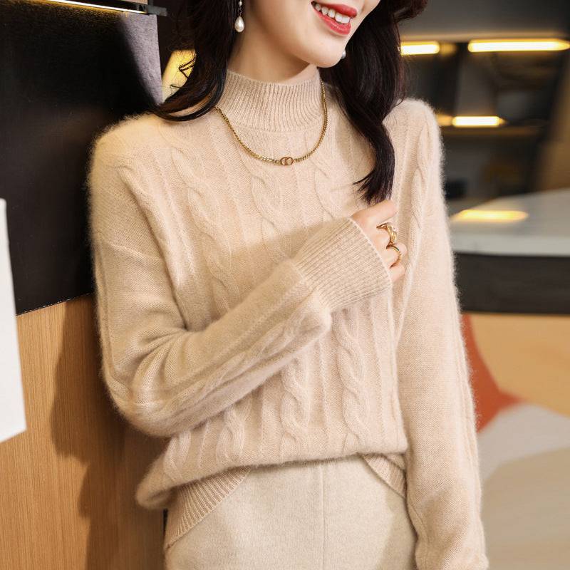 Pure Wool Sweater Women's Half Turtleneck Thick Twist Bottoming Shirt