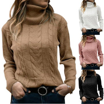 Solid Color Turtleneck Sweater Retro Long Sleeve Sweater - YLORESHOP