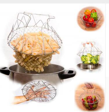 Deep Fry Basket Stainless Steel Multi-function Foldable Chef Cooking Basket Flexible Kitchen Tool for Fried Food Washing Fruits Vegetables - YLORESHOP